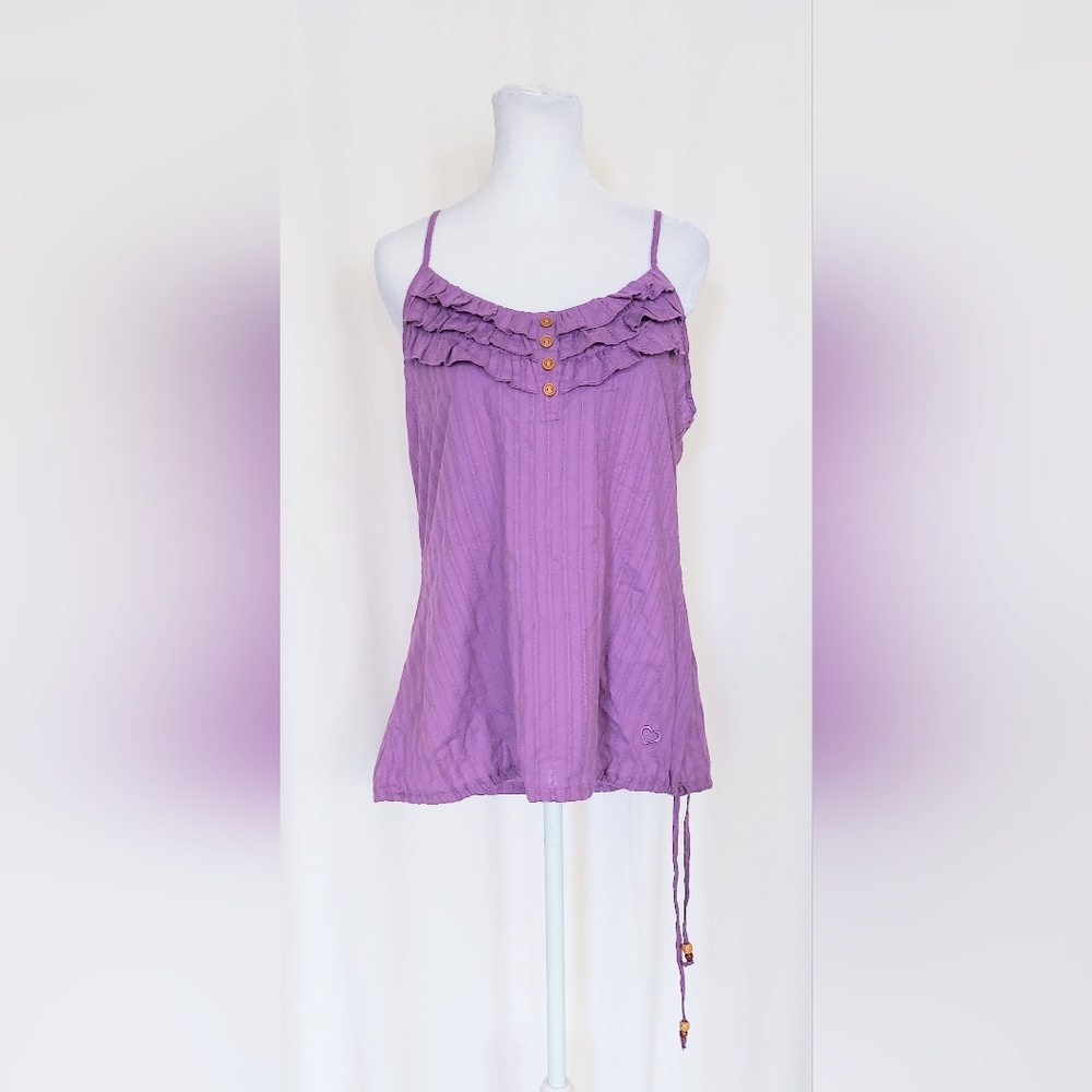 l.e.i. Spaghetti Strap Ruffle Tank Top Purple Size XL Vintage